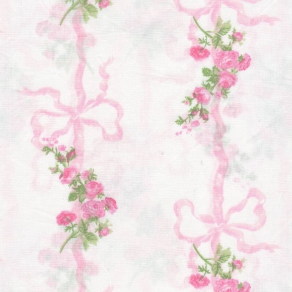 Laura Ashley Queen Sheet Set Floral Ribbon Stripe Pink 4pc Cottage Chic ~ New🩷